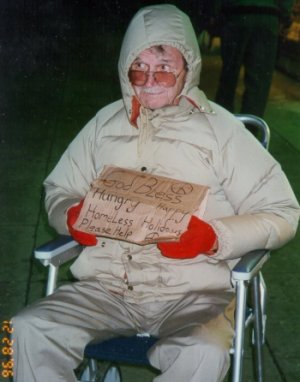 Joking while being pushed around in wheelchair in San Fran