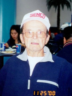 Eating at NASA,with his favorite hat on