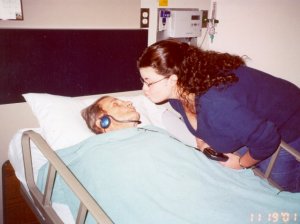 Gramps always wanting some loving when he's in the hospitpal,this time from his granddaughter, Kimberly