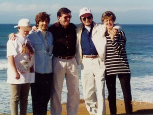 Family at the beach in January