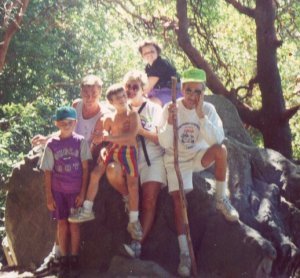 Children,Grandchildren and great grandchildren hiking