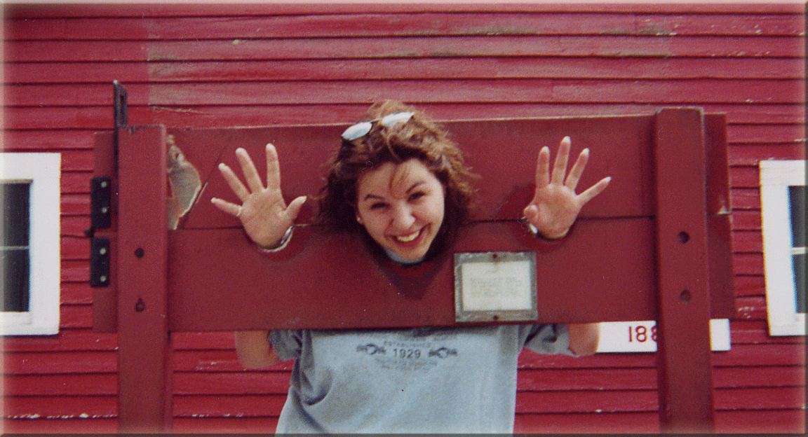 Bootsie in the stocks.