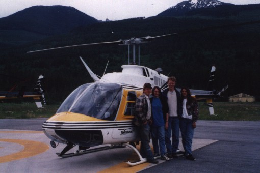 My husband Bill, myself,daughter Sharon and her husband Earl taken after our heli-ride