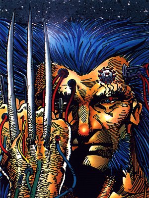 19 - Claws - Wolverine's claws are now a permanent part of his body.  They remain hidden in his forearms and shoot forth at his mental command, emerging from the back of his hand.  Possessing three claws per hand, Wolvie can tear through anything; his claws are among the deadliest weapons in the world.  Note:  Originally, the claws were telescopic and fit into a casing of what were then adamantium gloves covered by cloth.