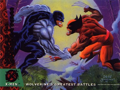 Wolverine VS Cyber - To save his ally, Tyger Tiger, Wolverine was forced to face his most terrifying foe - Cyber!  Logan's fear of his adamantium coated enemy was enhanced a thousand when Cyber injected the X-Man with a deadly hallucinogen.  Caught in a nightmarish landscape of his own past with Cyber in every maddening vision, Logan was driven to the brink of insanity!  Overcoming his terror, Wolverine was finally able to defeat the seemingly invincible killer, destroying his fear of Cyber forever!