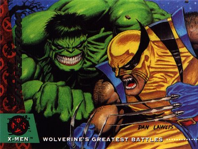 Wolverine VS Hulk - It was suicide from the start - a single, unarmed man sent to capture the strongest, most unpredictable being on the planet: the incredible Hulk!  But this was no ordinary man; this was Wolverine, whose adamantium claws and berserker fighting skill would soon make him known worldwide as one of the toughest mutants alive!  Their battle, in Canada's northern wilderness, was only the first of several violent clashes.  This time, the Hulk won; but Wolverine could claim an important victory as well - he survived!
