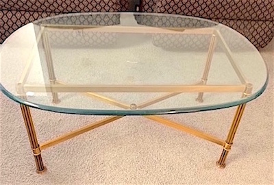 Oval Glass Top Coffee Table on Brass Frame