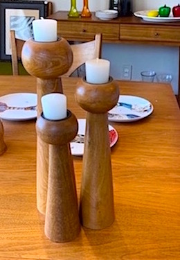 Mid Century Finnish Wood Balls Candlesticks