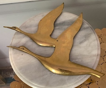 MCM Geese In Flight Sculpture Gold Tone Metal