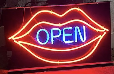 Neon Lips on Open Sign