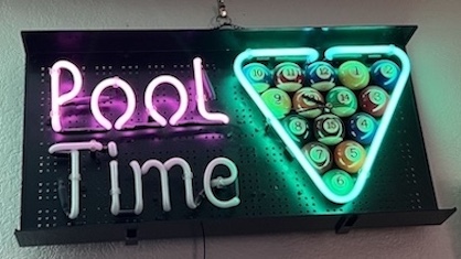 Pool Time Neon Sign and Billiard Ball Clock