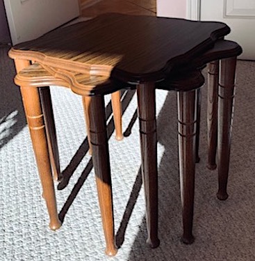 Vintage Set of Three Stacking Tables with Scalloped Edge
