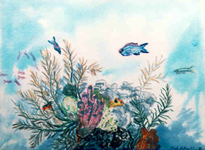 Blue Chromis underwater drawing
