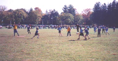 About to kick football goalwards
