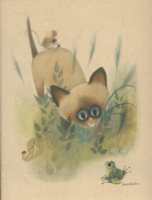 siamese looking at frog