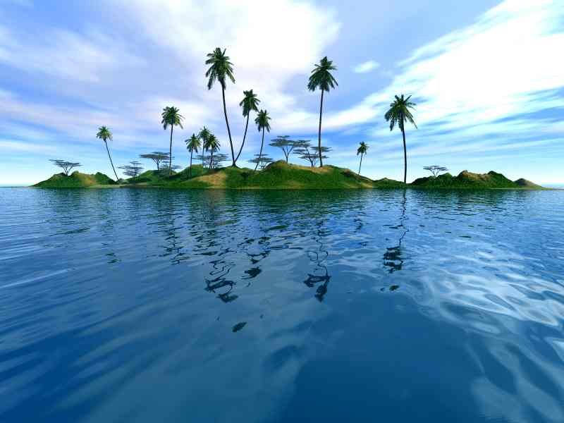 [island surrounded by deep blue water]