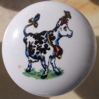 CERAMIC CABINET KNOB  HOLSTEIN COW HOLSTIEN