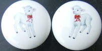 CERAMIC CABINET KNOB  2 lambs sheep