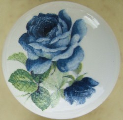 CERAMIC CABINET KNOB  blue ROSE ROSES flower