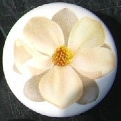 CERAMIC CABINET DRAWER PULL KNOB  MAGNOLIA flower