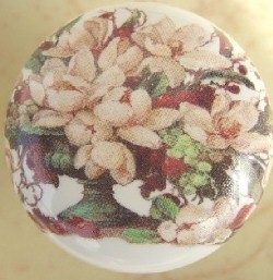 CERAMIC CABINET DRAWER PULL KNOB  MAGNOLIA flower