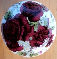 CERAMIC CABINET KNOB  PINK RED ROSE ROSES flower