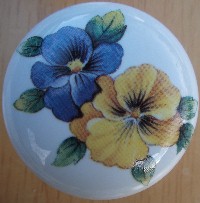 CERAMIC CABINET KNOB  PANSY FLOWER