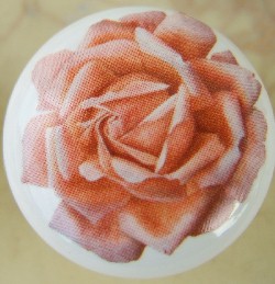 Cabinet pull Knob Peach Rose Blossom flower