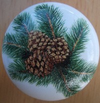 CERAMIC CABINET DRAWER PULL KNOB  PINE CONE CONES