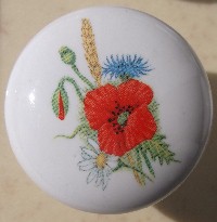 CERAMIC CABINET DRAWER PULL KNOB  POPPY FLOWER