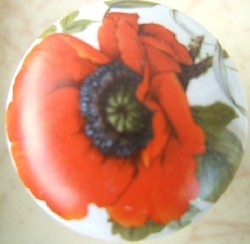 CERAMIC CABINET DRAWER PULL KNOB  POPPY FLOWER