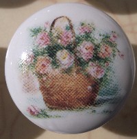 CERAMIC CABINET pull KNOB  PINK ROSE ROSES flower