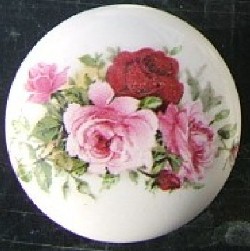 CERAMIC CABINET pull KNOB  PINK RED ROSE ROSES flower
