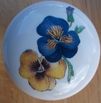 CERAMIC CABINET KNOB  PANSY FLOWER 