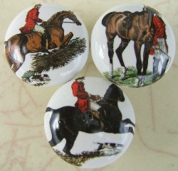 CERAMIC CABINET KNOBS FOXHUNT SCENES FOX HUNT