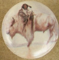 Cabinet knob Indian Maiden and white Buffalo