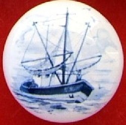 Cabinet Knob Blue Delft Ship