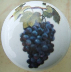 CERAMIC CABINET KNOB KNOBS PURPLE GRAPES GRAPE
