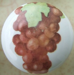 CERAMIC CABINET KNOB KNOBS RED GRAPES GRAPE 