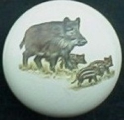 CERAMIC CABINET KNOB KNOBS  WILD BOAR PIG SWINE