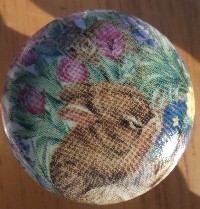 CERAMIC CABINET KNOB KNOBS  WILD BUNNIES BUNNY RABBIT