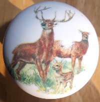 CERAMIC CABINET KNOB KNOBS  WILDLIFE WHITETAIL DEER WHITE TAIL