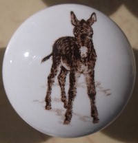 CERAMIC CABINET KNOB KNOBS  WILDLIFE DONKEY BURRO