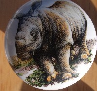 CERAMIC CABINET KNOB KNOBS  WILDLIFE RHINO
