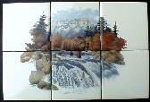 Ceramic Tile Mural Bear Fishing