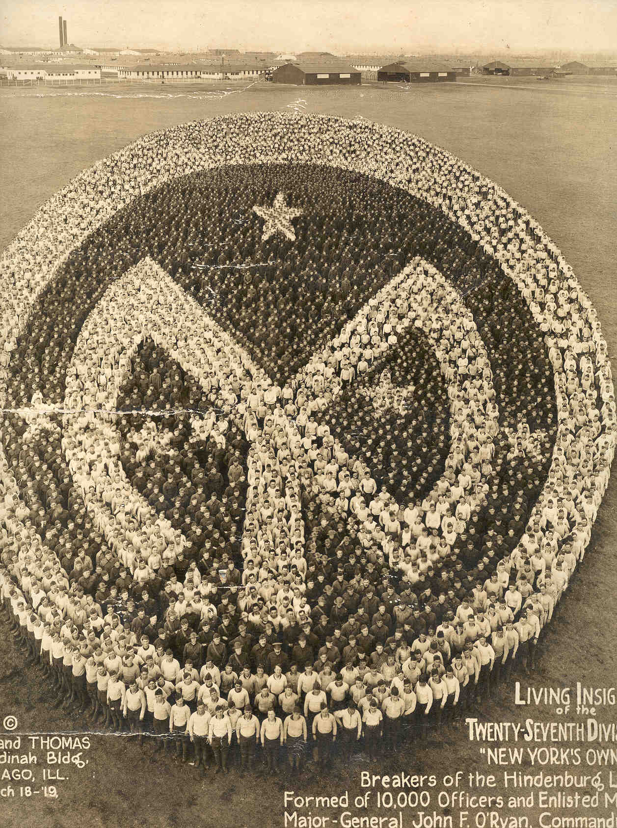 The Living Insignia of the 27th Division, a post war image formed by over 10,000 unit members. If image fails to appear click on this area