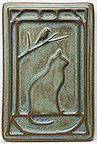 Cat With Bird In Tree Nouveau Border Art Tile Click To Enlarge