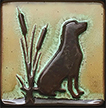 Black or Chocolate Labrador Retriever Dog In Cattails Art Tile Click To Enlarge
