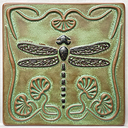 Arts & Crafts Nouveau Dragonflies With Lily Pads Border Art Tile Click To Enlarge