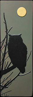 Great Horned Owl In Tree With Full Moon Art Tile Click To Enlarge